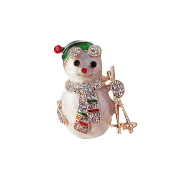 Gold Skiing Snowman Holiday Brooch - Picture 2 of 5
